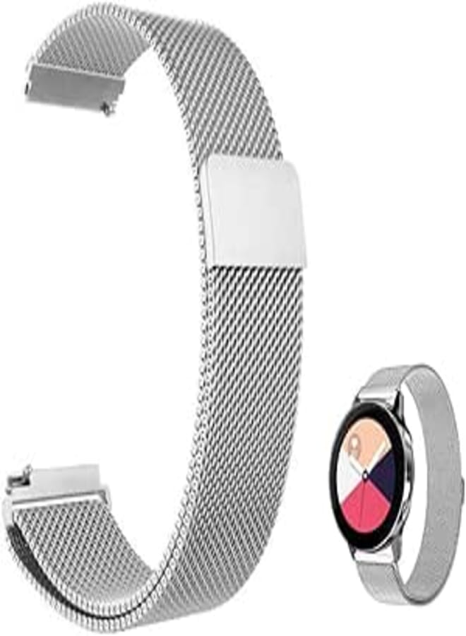 GEEAN Stainless Steel Watch Band Metal Strap for Samsung Galaxy Watch Active 2 44mm 40mm / Watch 3 41mm / Gear S4 / S2 (Silver), 20mm